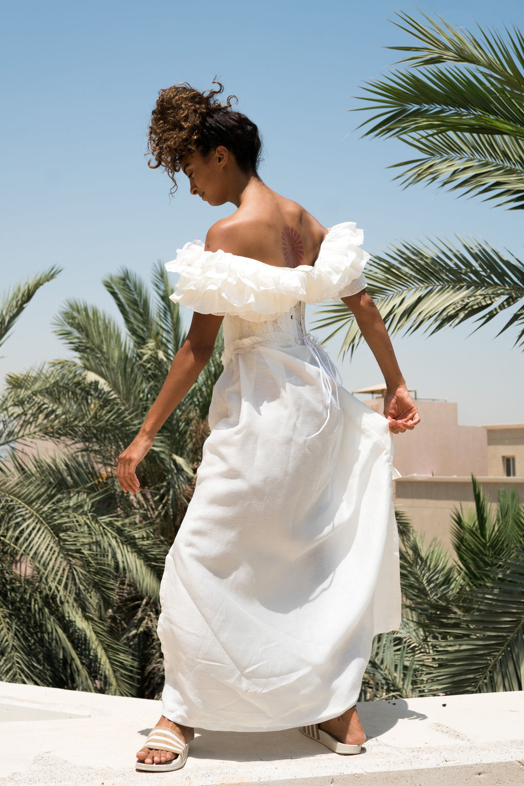 White Off Shoulder Dress – Ghain Ghada