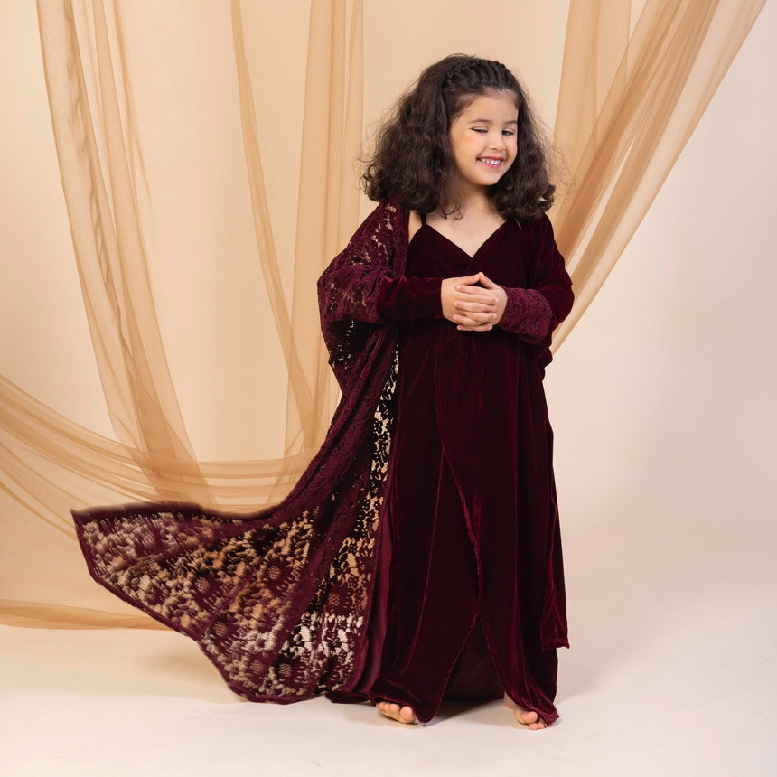 Kids Velvet Chantilly Maroon