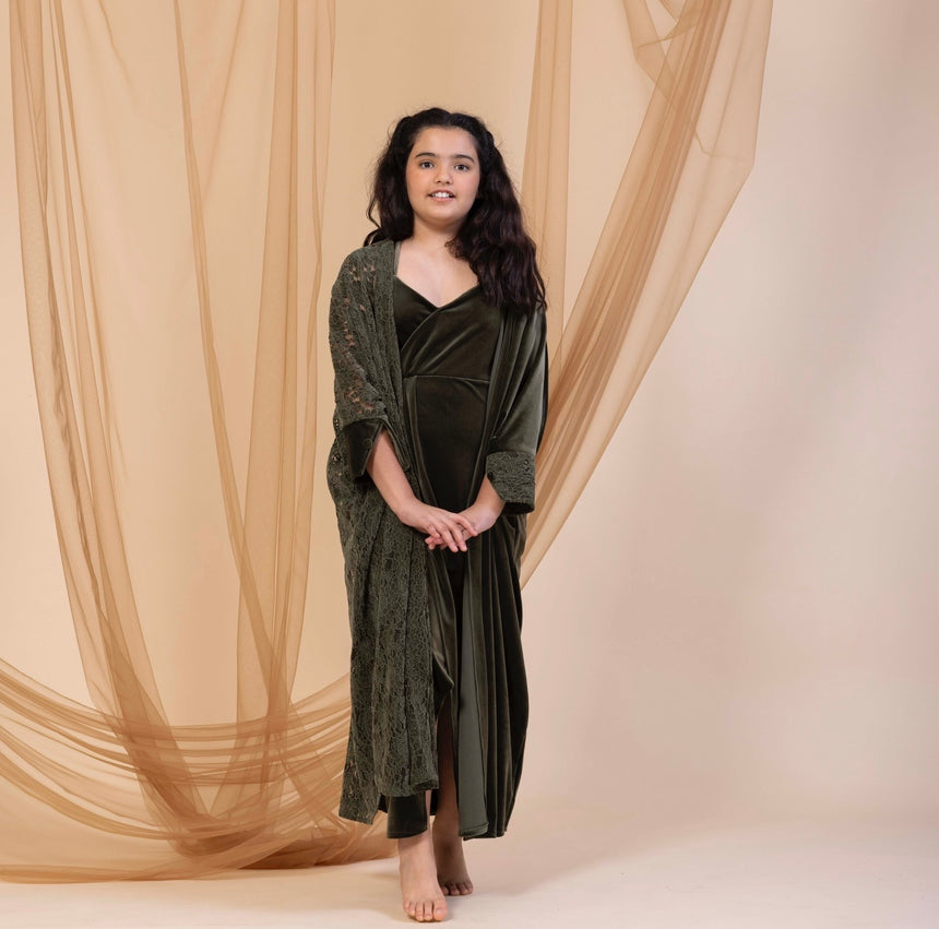 Kids Velvet Chantilly Olive