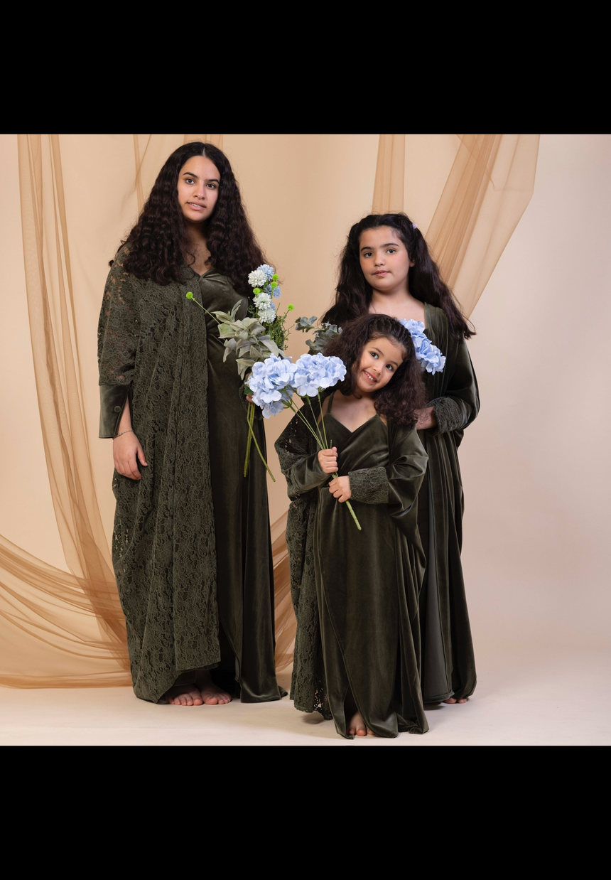 Kids Velvet Chantilly Olive