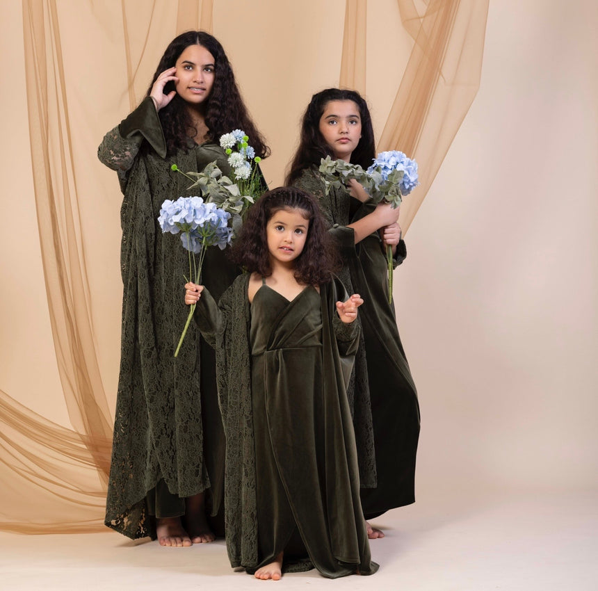 Kids Velvet Chantilly Olive