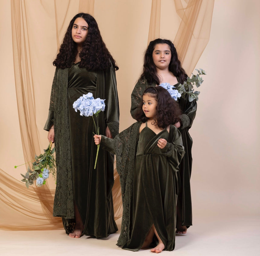 Kids Velvet Chantilly Olive