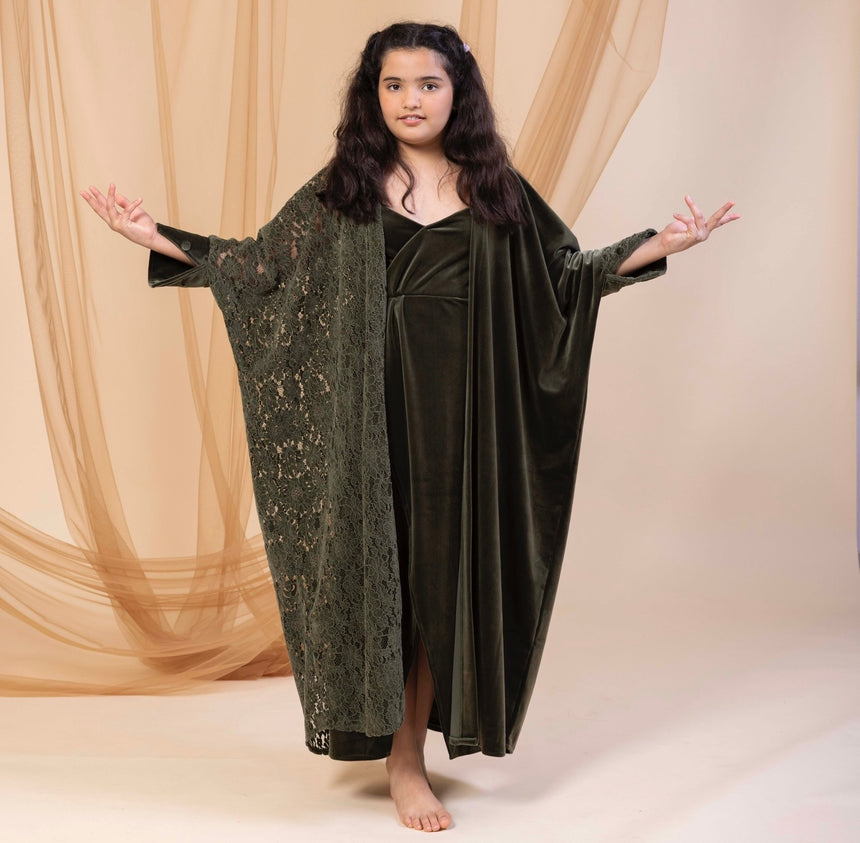 Kids Velvet Chantilly Olive